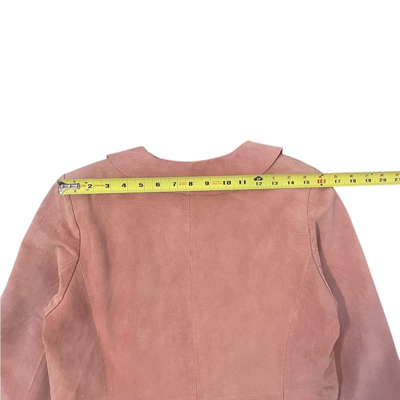 Margaret Godfrey 100% Leather Suede Ruffle Duster Jacket Mauve Pink Womens 10P - Picture 6 of 9